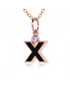 Letter "X" French Enamel Charm, 18K Rose Gold with High Quality Diamond