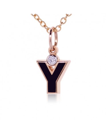 Letter "Y" French Enamel Charm, 18K Rose Gold with High Quality Diamond