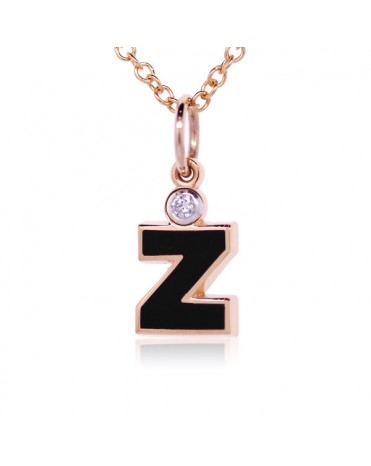 Letter "Z" French Enamel Charm, 18K Rose Gold with High Quality Diamond