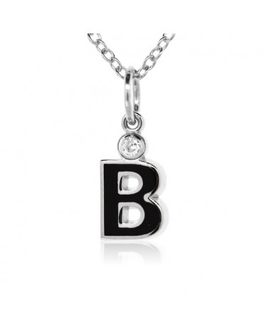 Letter "B" French Enamel Charm, 18K White Gold with High Quality Diamond