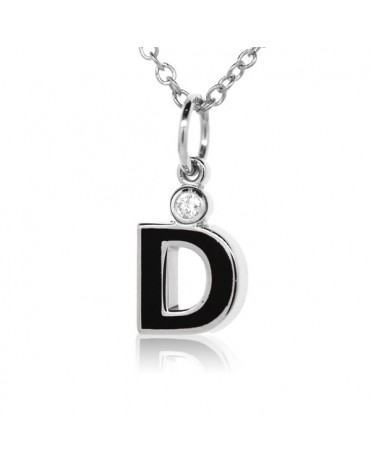Letter "D" French Enamel Charm, 18K White Gold with High Quality Diamond
