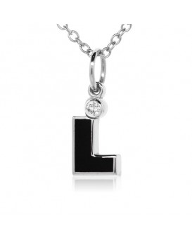 Letter "L" French Enamel Charm, 18K White Gold with High Quality Diamond