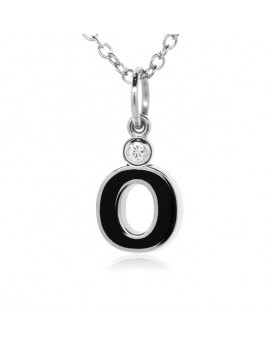 Letter "O" French Enamel Charm, 18K White Gold with High Quality Diamond
