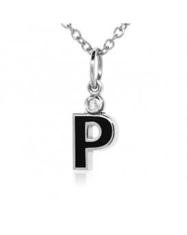 Letter "P" French Enamel Charm, 18K Yellow Gold with High Quality Diamond