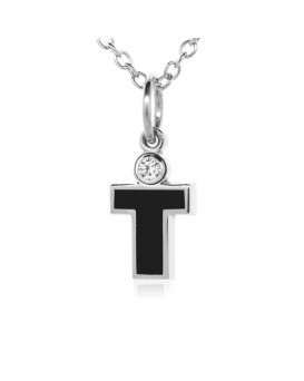 Letter "T" French Enamel Charm, 18K White Gold with High Quality Diamond