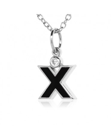 Letter "X" French Enamel Charm, 18K White Gold with High Quality Diamond