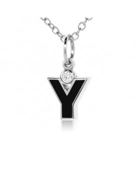 Letter "Y" French Enamel Charm, 18K White Gold with High Quality Diamond