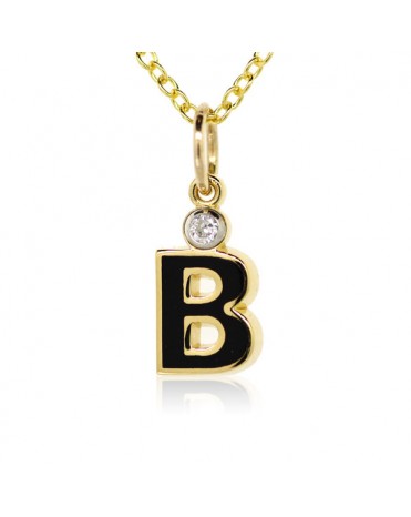 Letter "B" French Enamel Charm, 18K Yellow Gold with High Quality Diamond