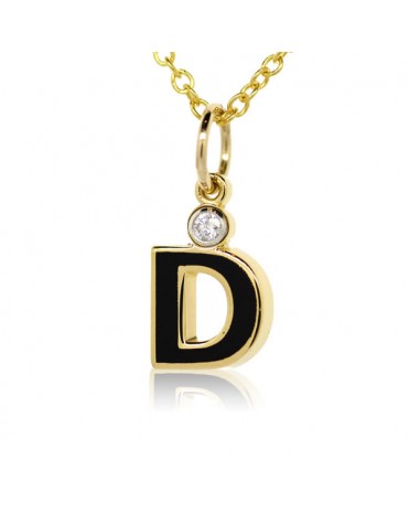 Letter "D" French Enamel Charm, 18K Yellow Gold with High Quality Diamond