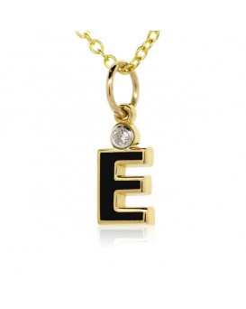 Letter "E" French Enamel Charm, 18K Yellow Gold with High Quality Diamond
