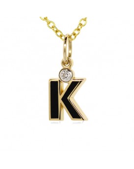 Letter "K" French Enamel Charm, 18K Yellow Gold with High Quality Diamond