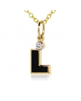 Letter "L" French Enamel Charm, 18K Yellow Gold with High Quality Diamond