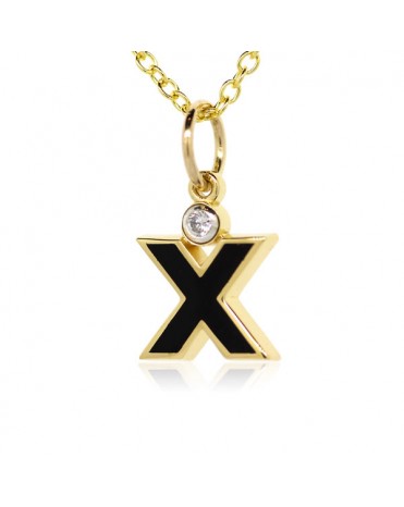 Letter "X" French Enamel Charm, 18K Yellow Gold with High Quality Diamond