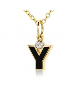 Letter "Y" French Enamel Charm, 18K Yellow Gold with High Quality Diamond