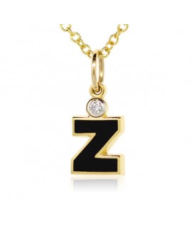 Letter "Z" French Enamel Charm, 18K Yellow Gold with High Quality Diamond