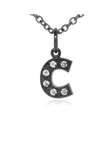 Alphabet Charm, Letter 'C'  in 18K Gold - Black Rhodium with high quality diamonds