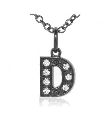Alphabet Charm, Letter 'D'  in 18K Gold - Black Rhodium with high quality diamonds