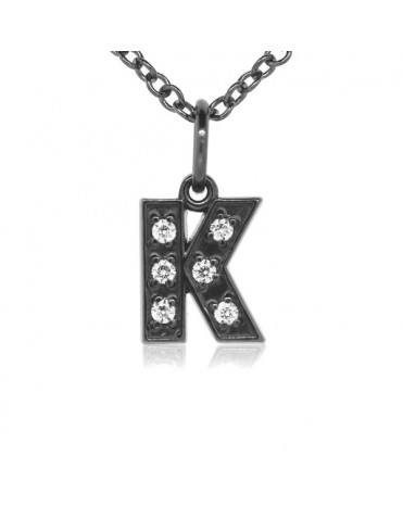 Alphabet Charm, Letter 'K' in 18K Gold - Black Rhodium with high quality diamonds