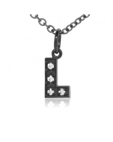 Alphabet Charm, Letter 'L'  in 18K Gold - Black Rhodium with high quality diamonds