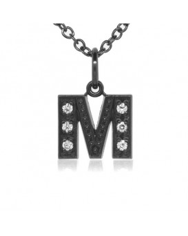 Alphabet Charm, Letter 'M' in 18K Gold - Black Rhodium with high quality diamonds