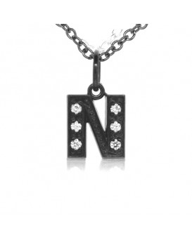 Alphabet Charm, Letter 'N' in 18K Gold - Black Rhodium with high quality diamonds