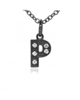 Letter 'P' Charm in 18K Gold - Black Rhodium with high quality diamonds