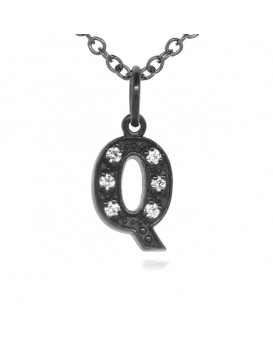 Alphabet Charm, Letter 'Q' in 18K Gold - Black Rhodium with high quality diamonds