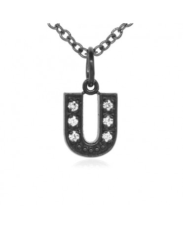Alphabet Charm, Letter 'U' in 18K Gold - Black Rhodium with high quality diamonds