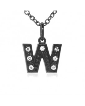 Alphabet Charm, Letter 'W'  in 18K Gold - Black Rhodium with high quality diamonds