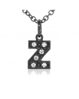 Alphabet Charm, Letter 'Z' in 18K Gold - Black Rhodium with high quality diamonds