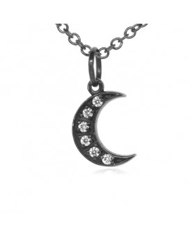 Crescent Moon Charm in 18K Gold - Black Rhodium with High Quality Diamonds
