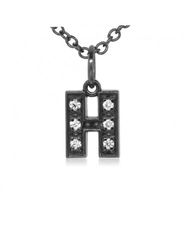 Alphabet Charm, Letter 'H'  in 18K Gold - Black Rhodium with high quality diamonds