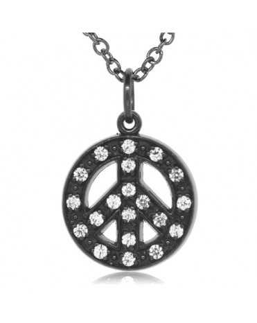 Peace Sign Charm in 18K Gold - Black Rhodium with High Quality Diamonds