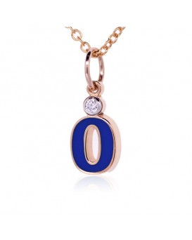 Number "0" French Enamel Charm, 18K Rose Gold with High Quality Diamond