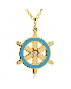 French Enamel Yellow Gold Ship's Helm Charm