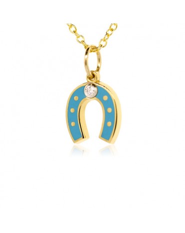 French Enamel Yellow Gold Horseshoe Charm