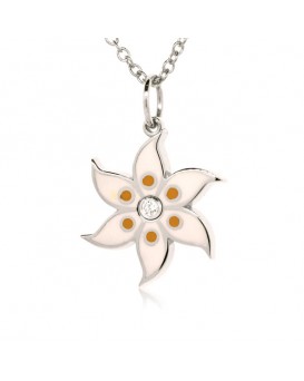 French Enamel White Gold Lily Flower Charm