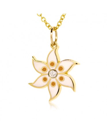 French Enamel Yellow Gold Lily Flower Charm