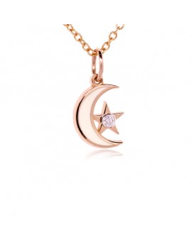 French Enamel Rose Gold Moon and Star Charm