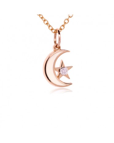 French Enamel Rose Gold Moon and Star Charm