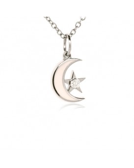 French Enamel White Gold Moon and Star Charm
