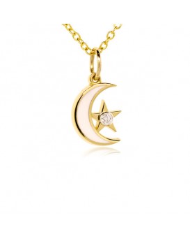French Enamel Yellow Gold Moon and Star Charm