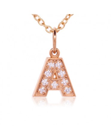 Alphabet Charm, Letter 'A'  in 18K Rose Gold with high quality diamonds