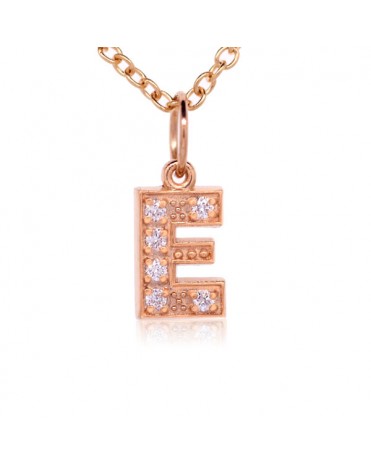 Alphabet Charm, Letter 'E'  in 18K Rose Gold with high quality diamonds