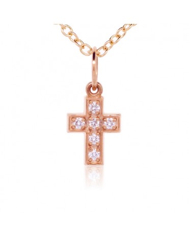 Cross Charm in 18K Rose Gold with High Quality Diamonds
