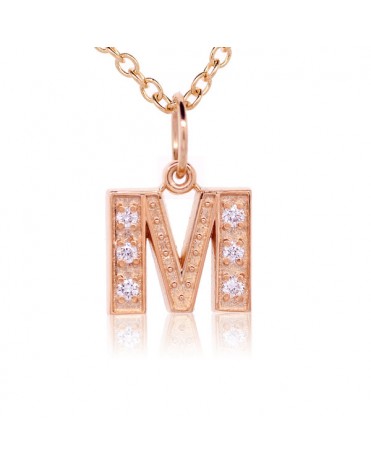 Alphabet Charm, Letter 'M'  in 18K Rose Gold with high quality diamonds