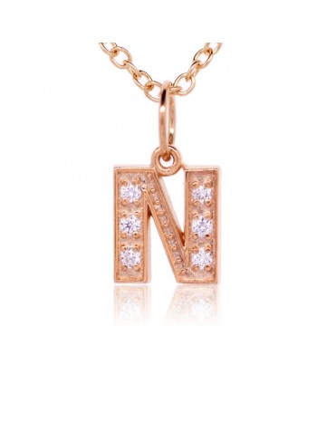 Alphabet Charm, Letter 'N'  in 18K Rose Gold with high quality diamonds