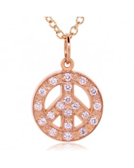 Peace Sign Charm in 18K Rose Gold with High Quality Diamonds