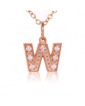 Alphabet Charm, Letter 'W' in 18K Rose Gold with high quality diamonds