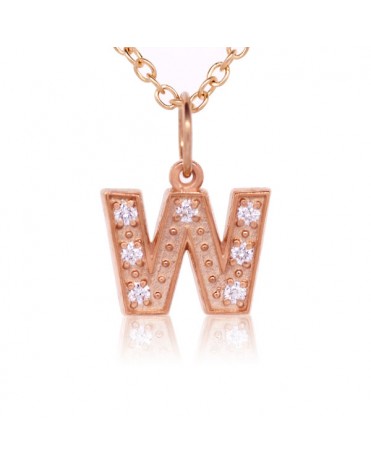 Alphabet Charm, Letter 'W' in 18K Rose Gold with high quality diamonds